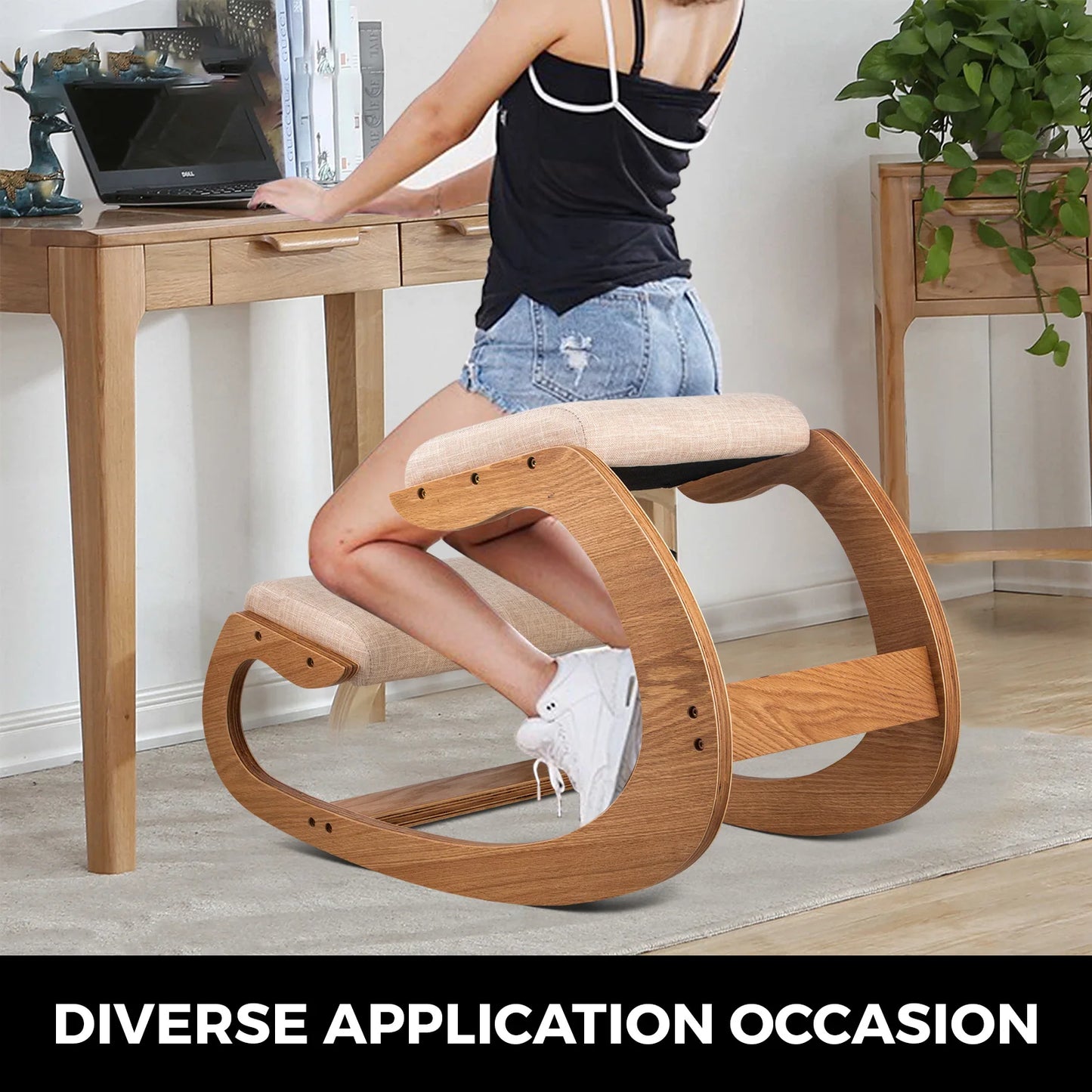 VEVOR Ergonomic Rocking Wooden Kneeling Chair